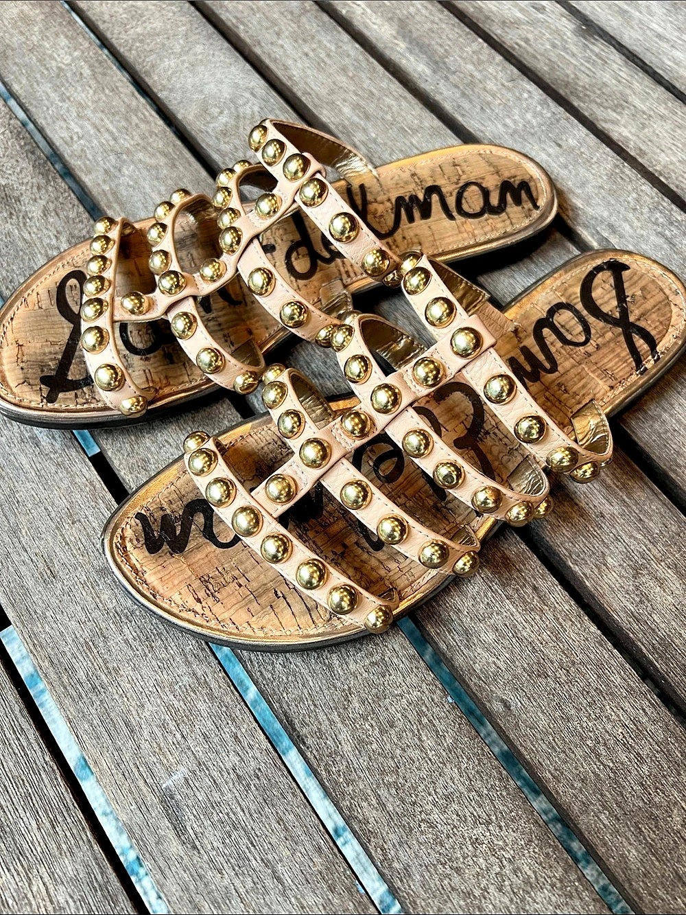 Sam Edelman Studded Embellished Sandals Gold US 7